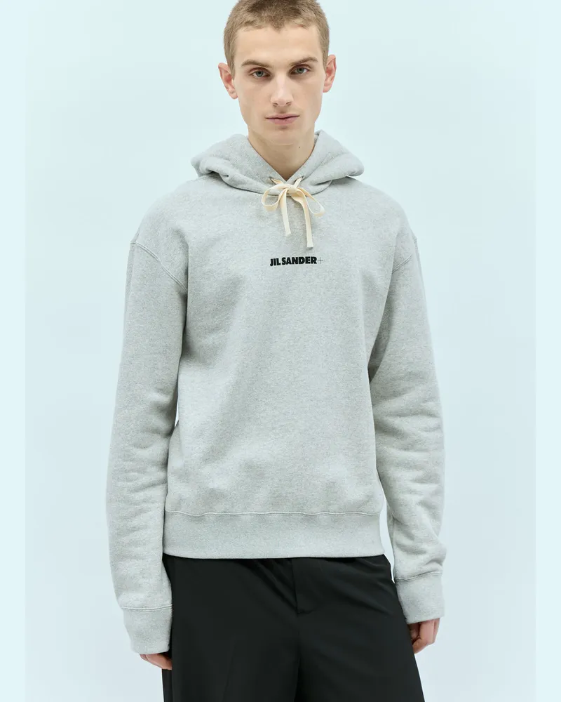 Jil Sander Logo Print Hooded Sweatshirt Grey