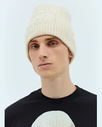 Acne Studios Embellished Face Logo Beanie Hat Beige