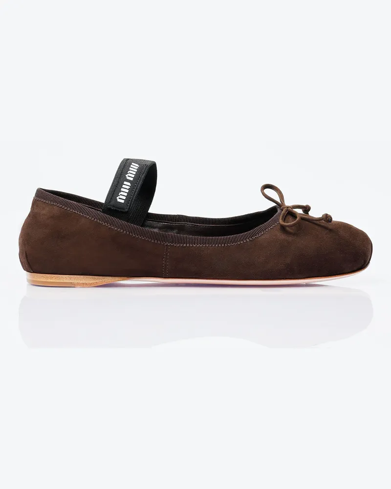 Miu Miu Suede Ballerina Flats Brown