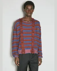 Vivienne Westwood Stripe Broken Stitch Knit Cardigan Burgundy