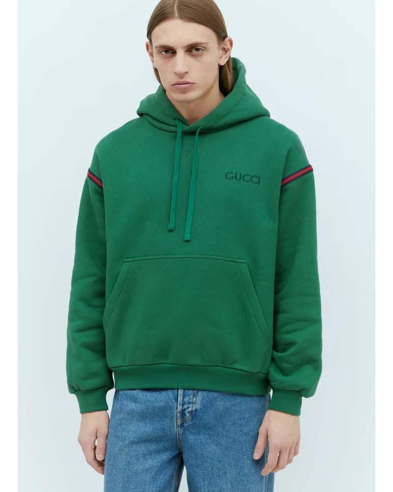 Gucci Logo Embroidery Hooded Sweatshirt Green