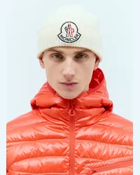 Moncler Logo Patch Beanie Hat Cream