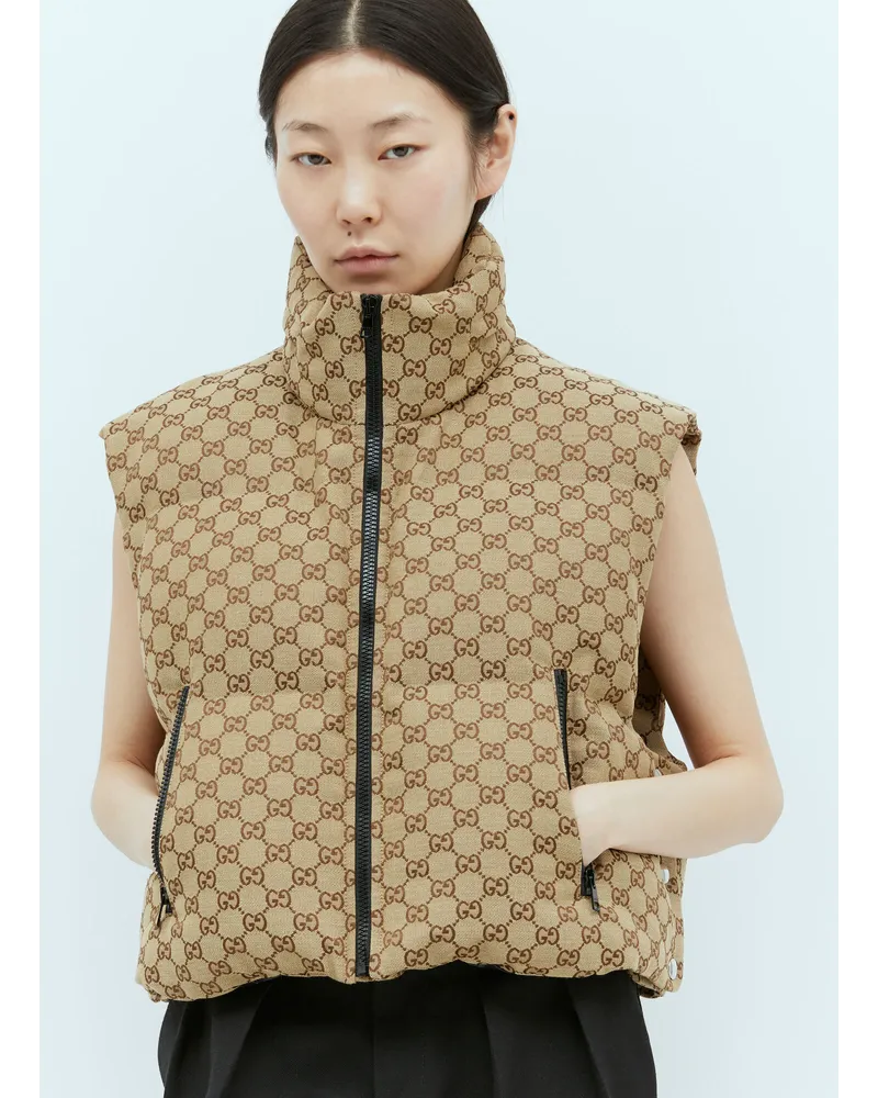 Gucci Gg Canvas Padded Gilet Beige