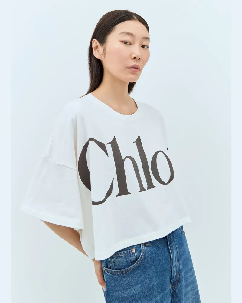 Chloé Cropped Boxy Logo T White