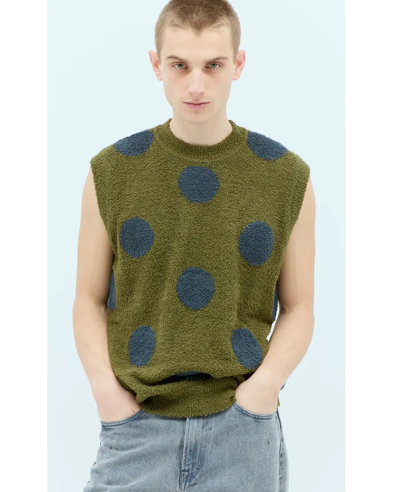 Brain Dead Teddy Fur Dot Knit Sweater Vest Green