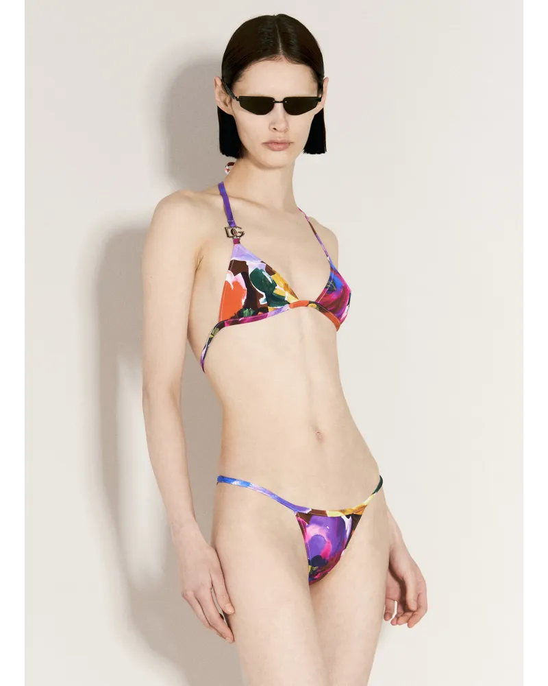 Dolce & Gabbana Logo And Abstract Print Triangle Bikini Multicolour