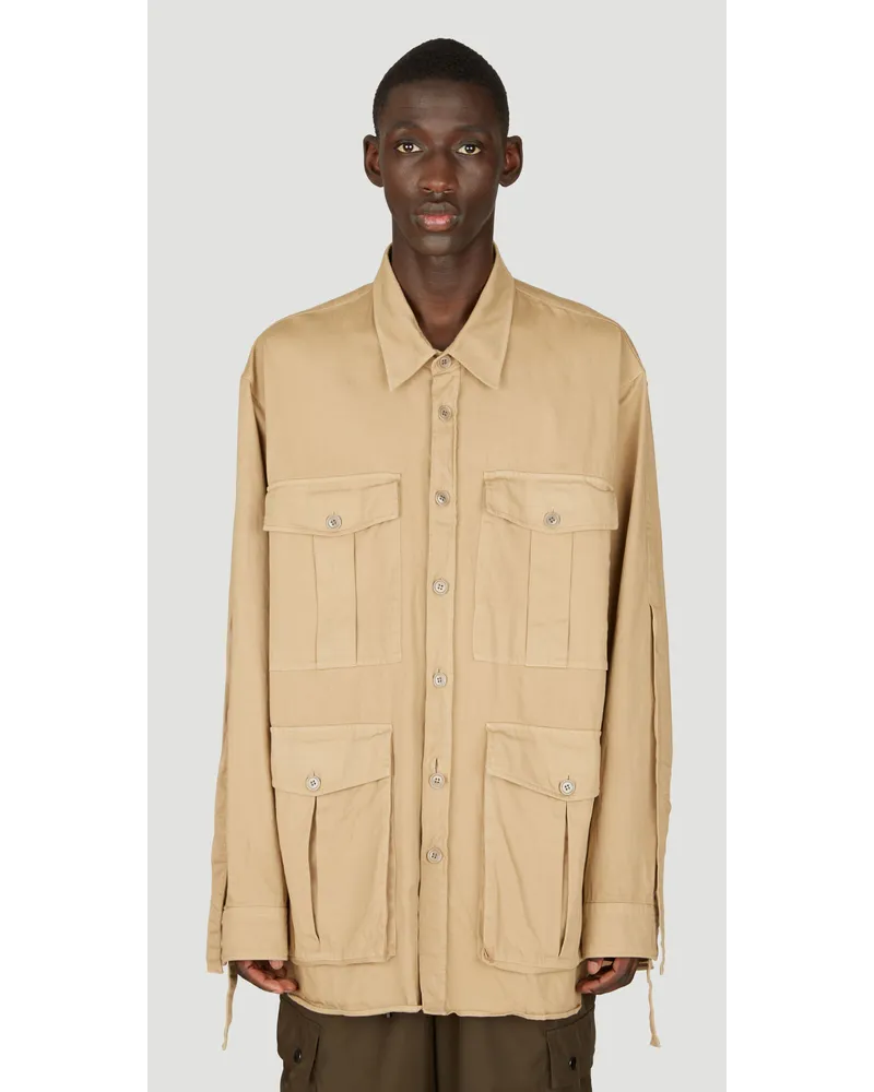 Dries van Noten Twill Cargo Shirt Beige