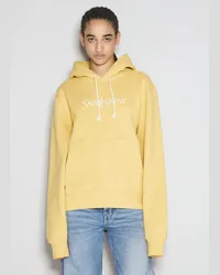 Saint Laurent Logo Embroidery Hooded Sweatshirt Yellow