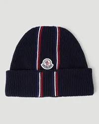 Moncler Stripe Beanie Hat Navy