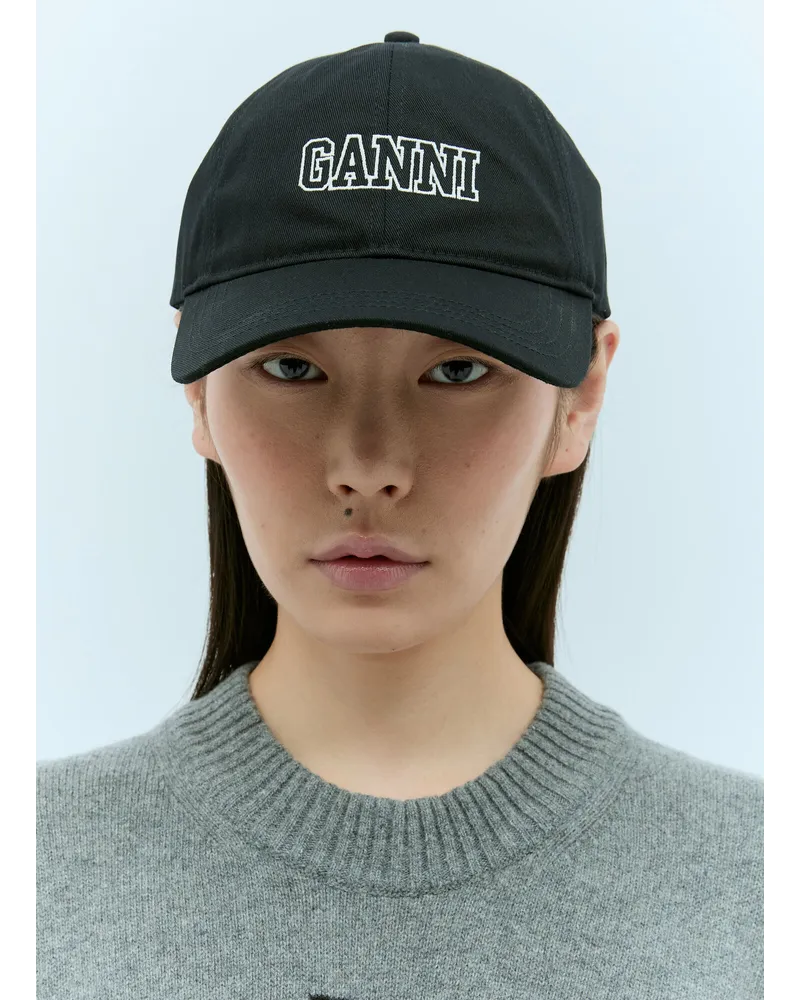 Ganni Logo Embroidery Baseball Cap Black