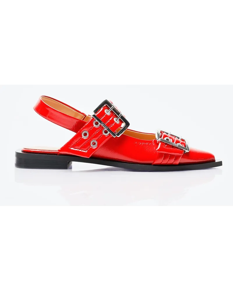 Ganni Feminine Buckle Ballerina Flats Red