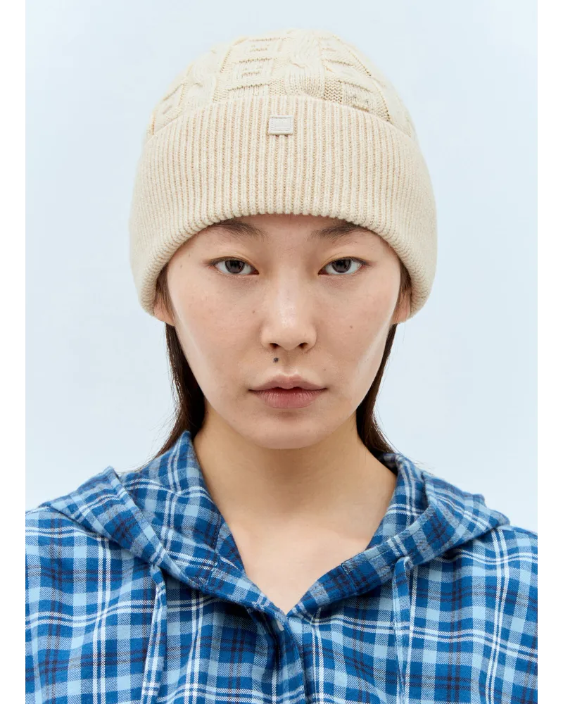 Acne Studios Cable Knit Beanie Hat Beige