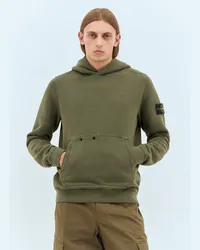 Stone Island Logo Patch Hooded Sweatshirt Green