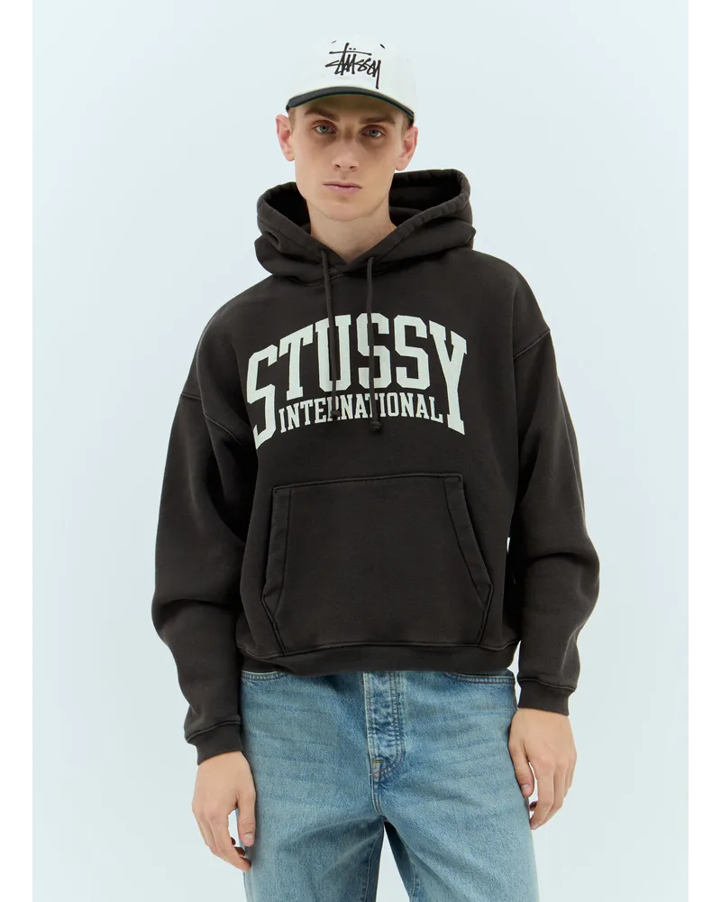 Stüssy Logo Print Hooded Sweatshirt Black