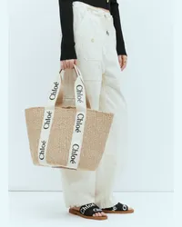 Chloé Large Woody Basket Tote Beige