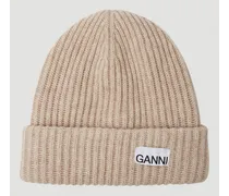 Logo Patch Ribbed Beanie Hat