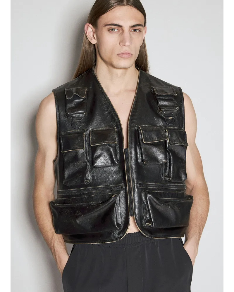 Prada Leather Cargo Vest Black