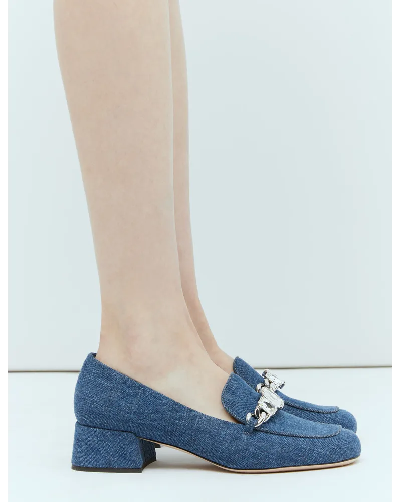 Miu Miu Crystal Embellished Denim Pumps Blue