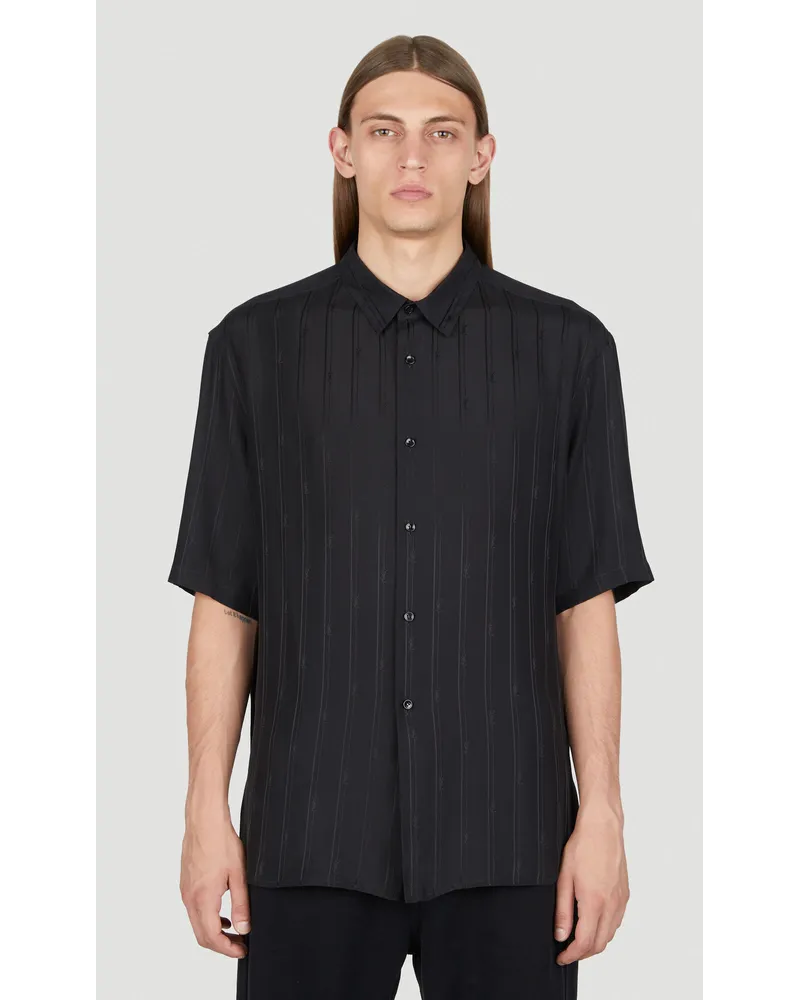 Saint Laurent Cassandre Stripe Silk Shirt Black