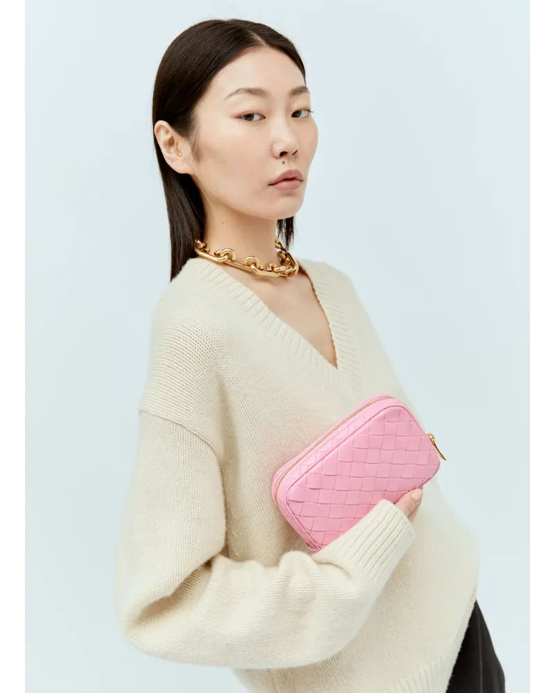 Bottega Veneta Small Intrecciato Zip Pouch Pink