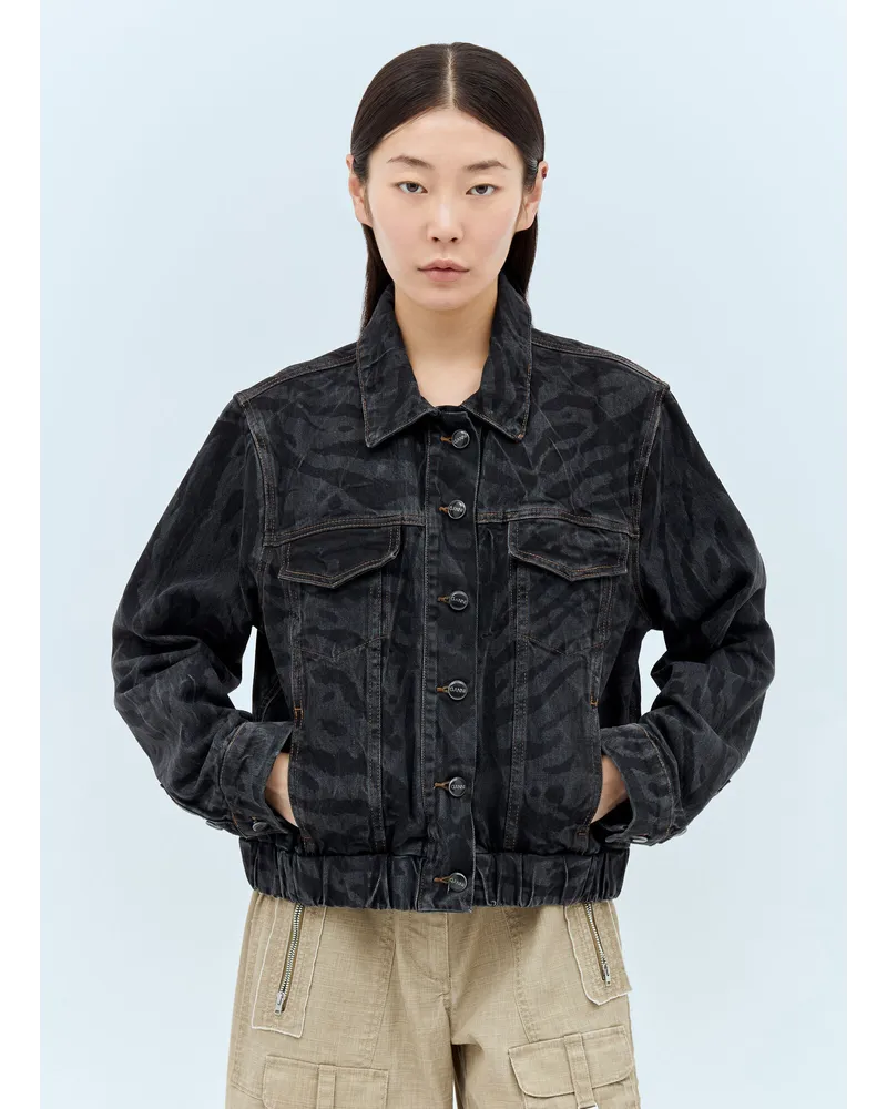 Ganni Lazer Denim Bomber Jacket Black