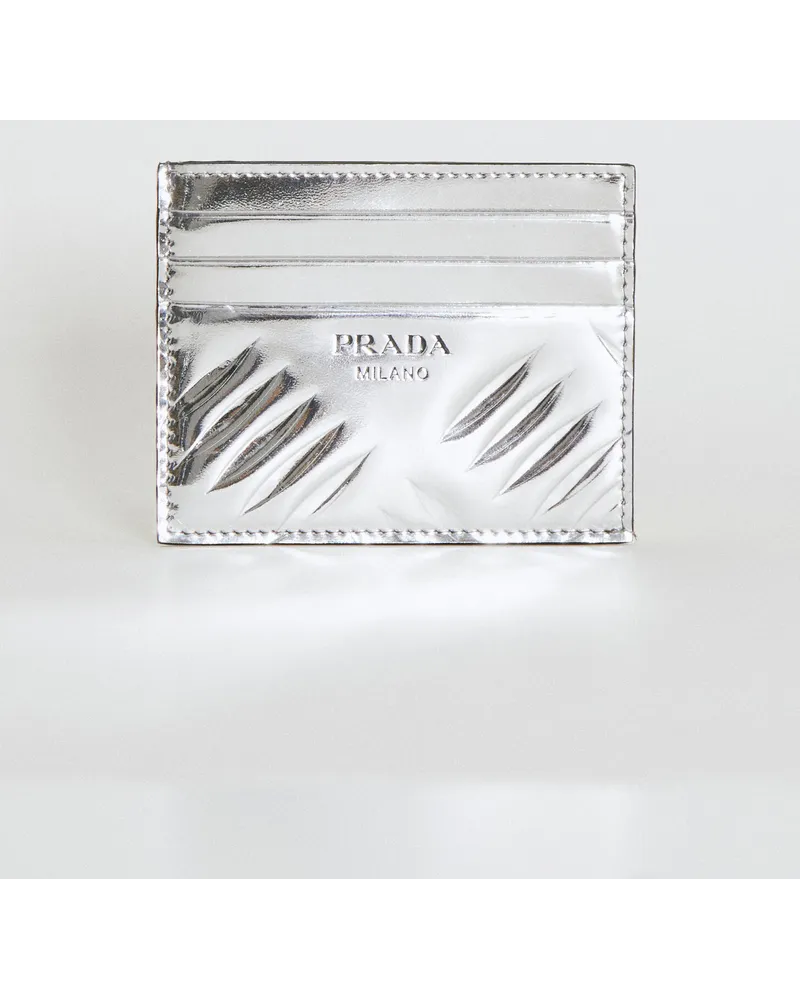 Prada Debossed Logo Metallic Cardholder Silver