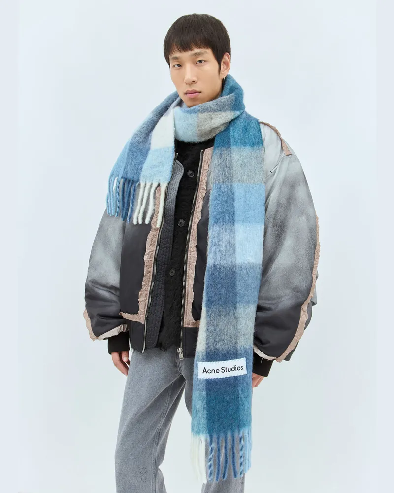 Acne Studios Mohair Checked Scarf Blue