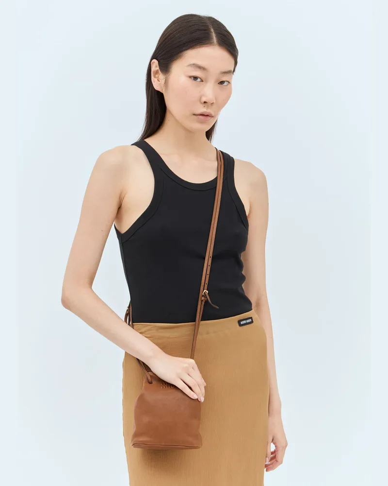 Miu Miu Nappa Leather Mini Bucket Bag Brown