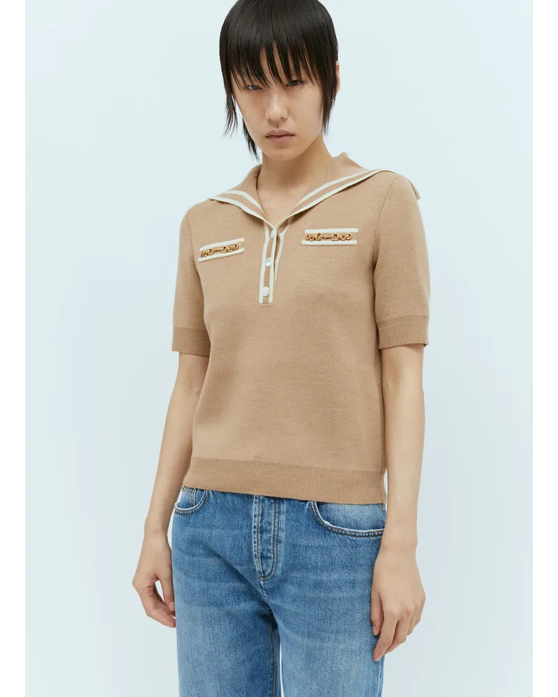 Gucci Wool Horsebit Polo Shirt Beige