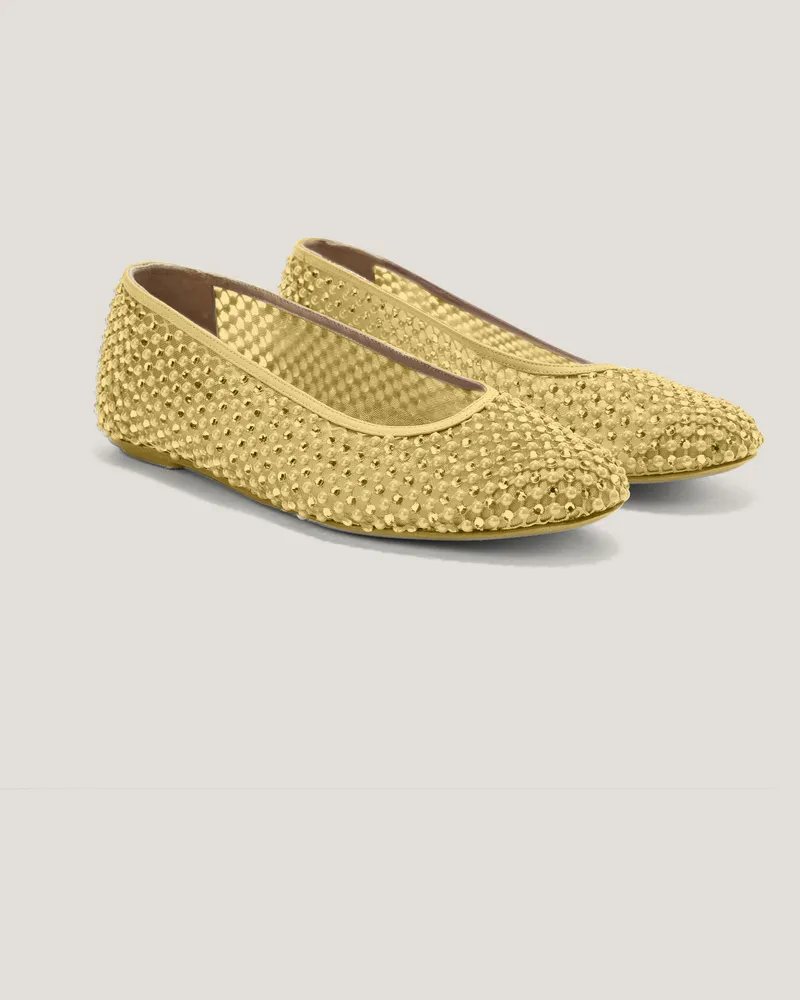 Genny Ballet flats in mesh with pearls rhinestones Yellow