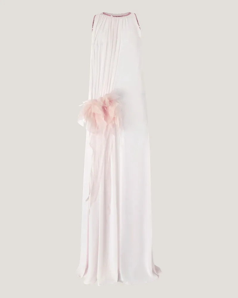 Genny Embroidered long dress with side flower Pink