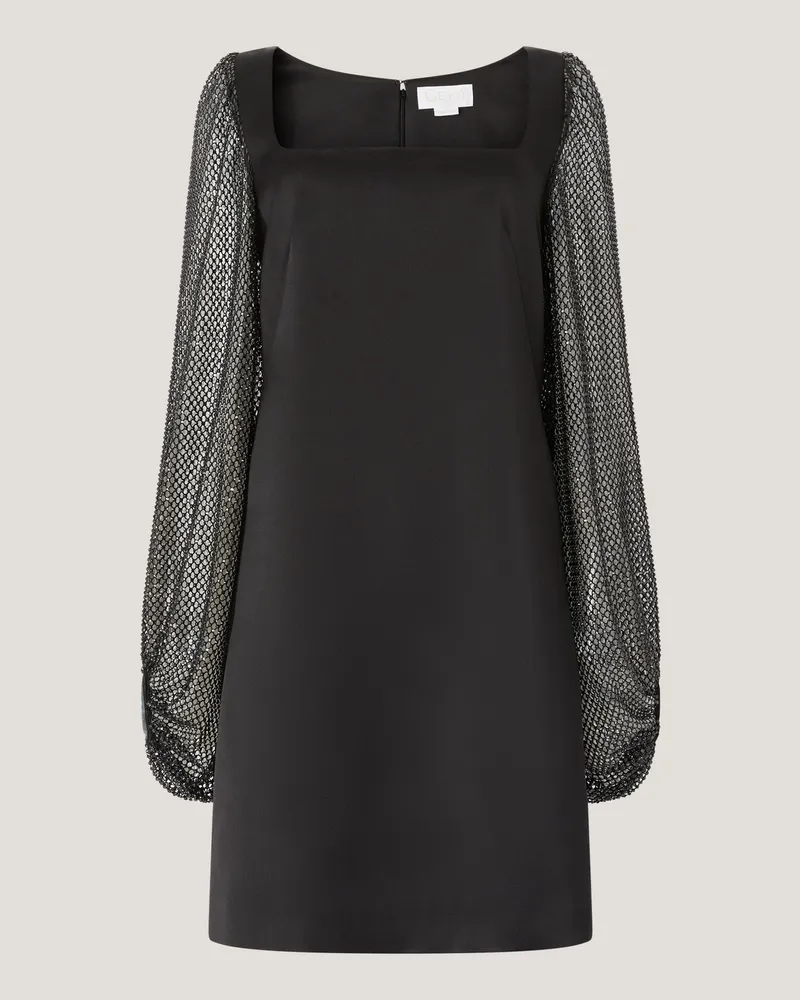 Genny Short dress with embroidered mesh sleeves Black