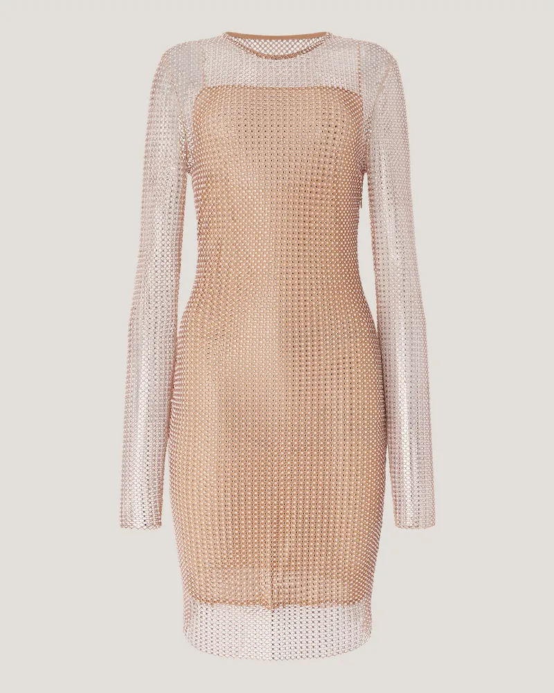 Genny Short mesh dress with rhinestones and pearls Silver