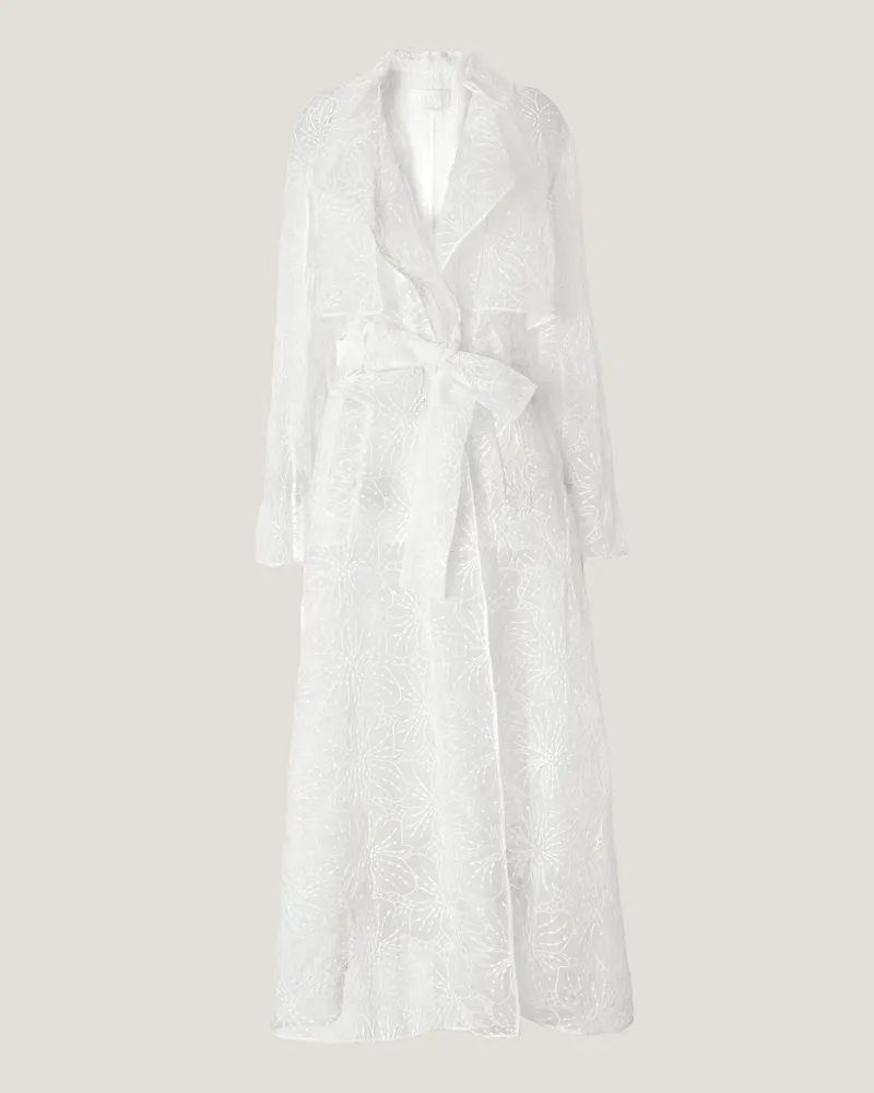 Genny Silk trench with Orchids embroidery White