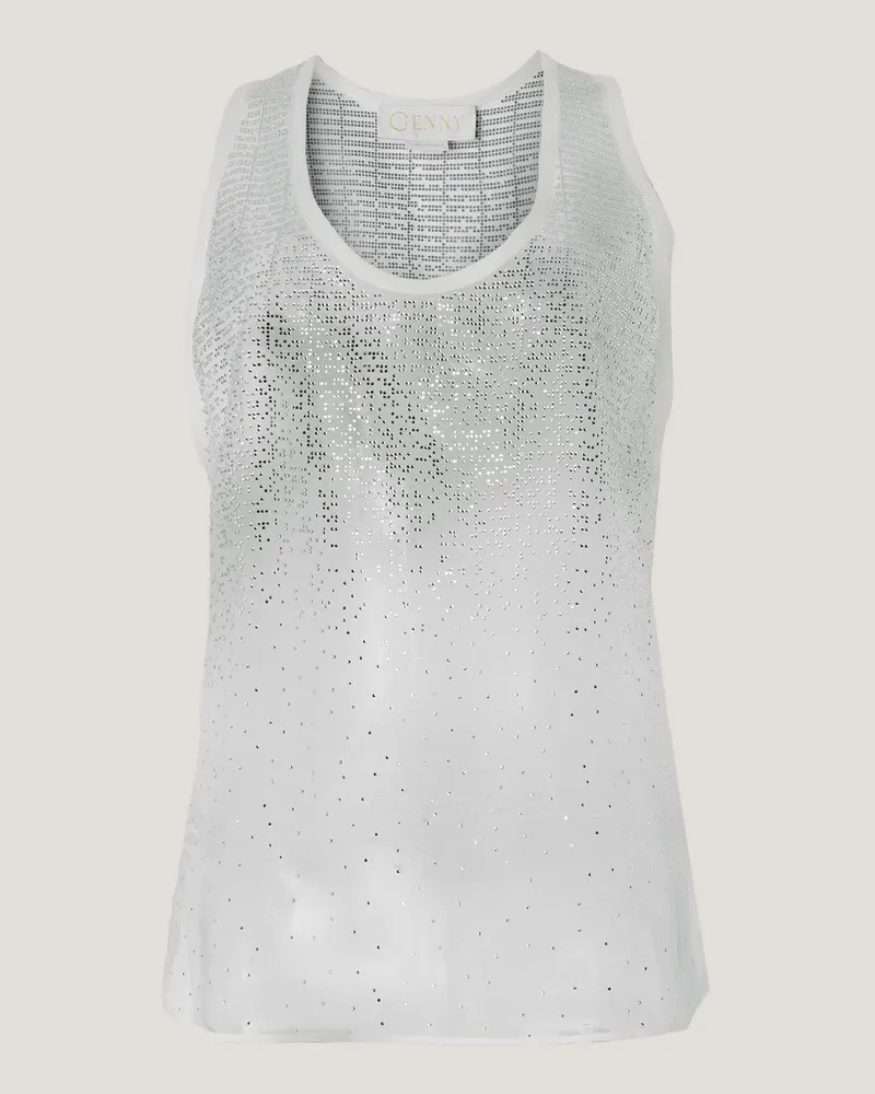 Genny Silk top with gradient Blockchain rhinestones White