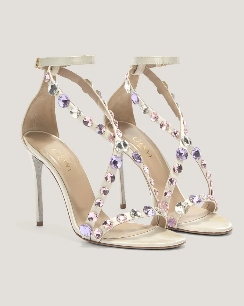 Genny Leather sandals with crystals White