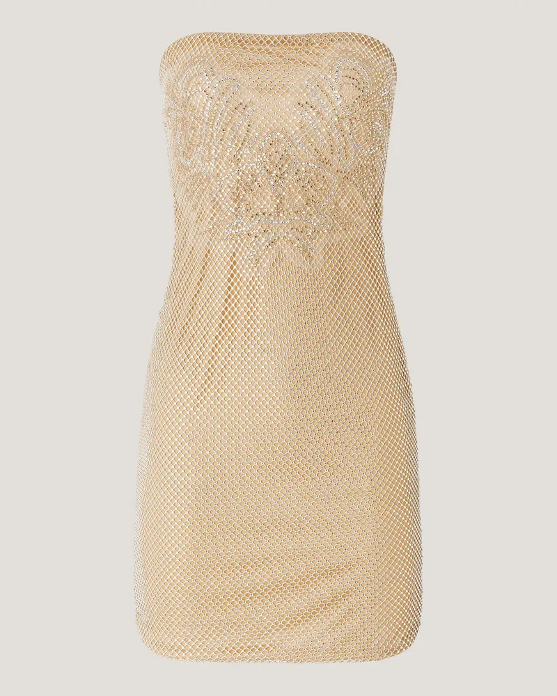 Genny Rhinestone mesh dress with Orchids embroidery Pink