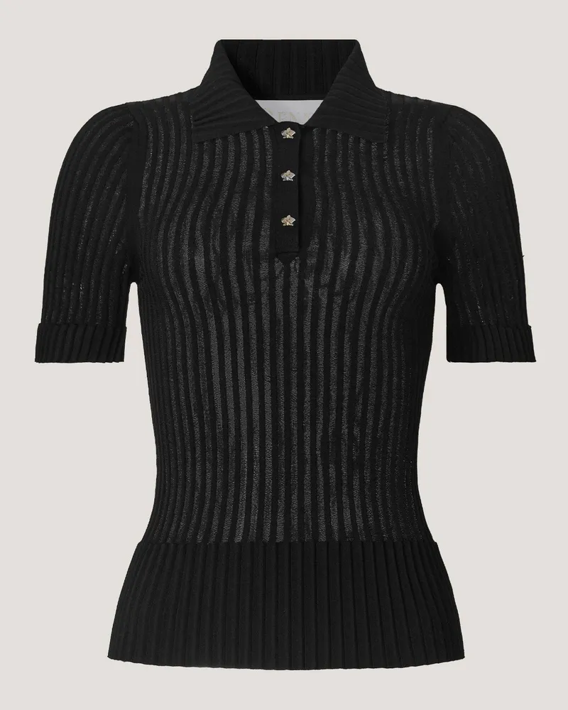 Genny Viscose polo shirt with pleated details Black