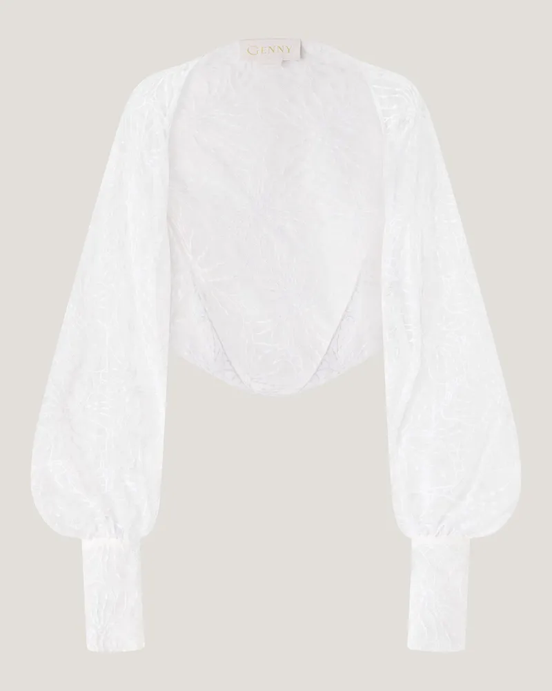 Genny Silk shrug with Orchids embroidery White