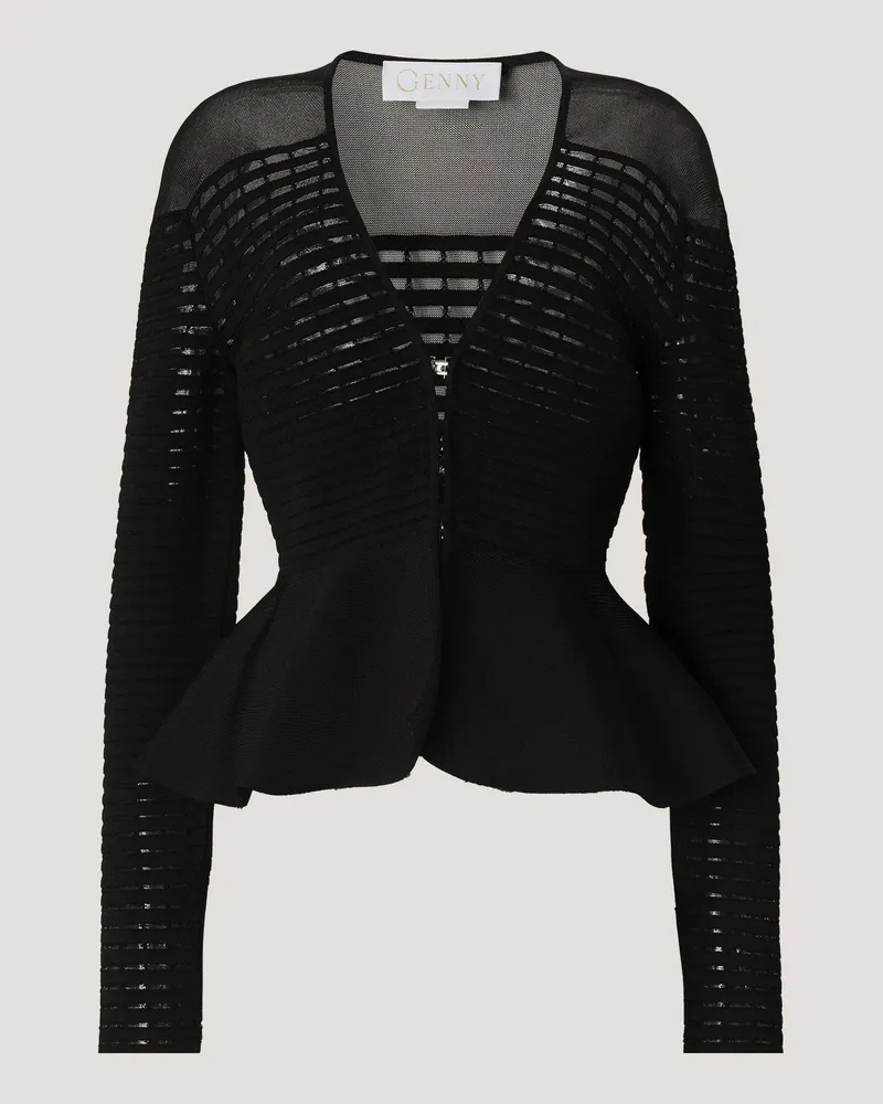 Genny V-Neck top with godet peplum Black
