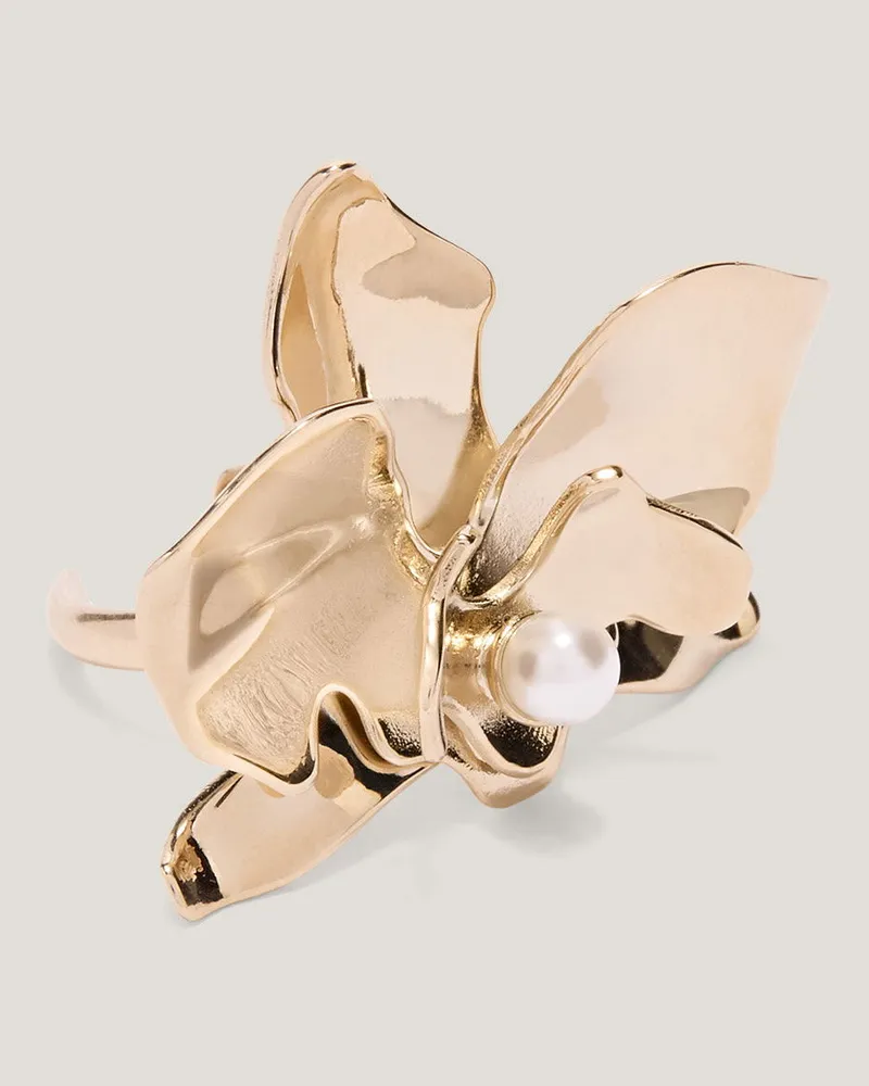 Genny Metal ring with orchid and pearl White