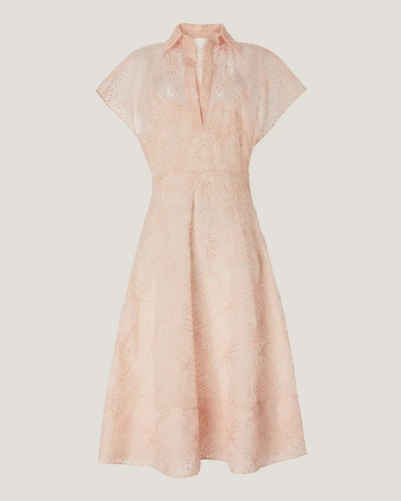 Genny Silk dress with Orchids embroidery Pink
