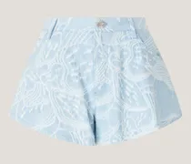 Flared jacquard orchid denim shorts