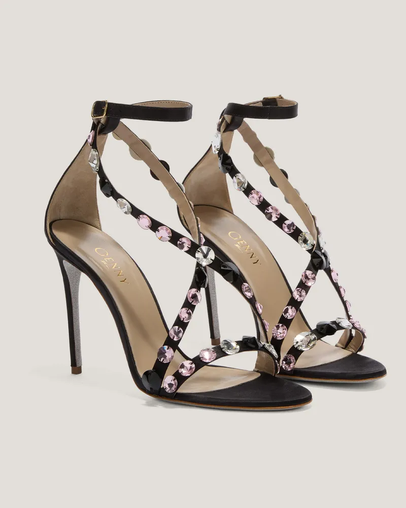 Genny Leather sandals with crystals Black