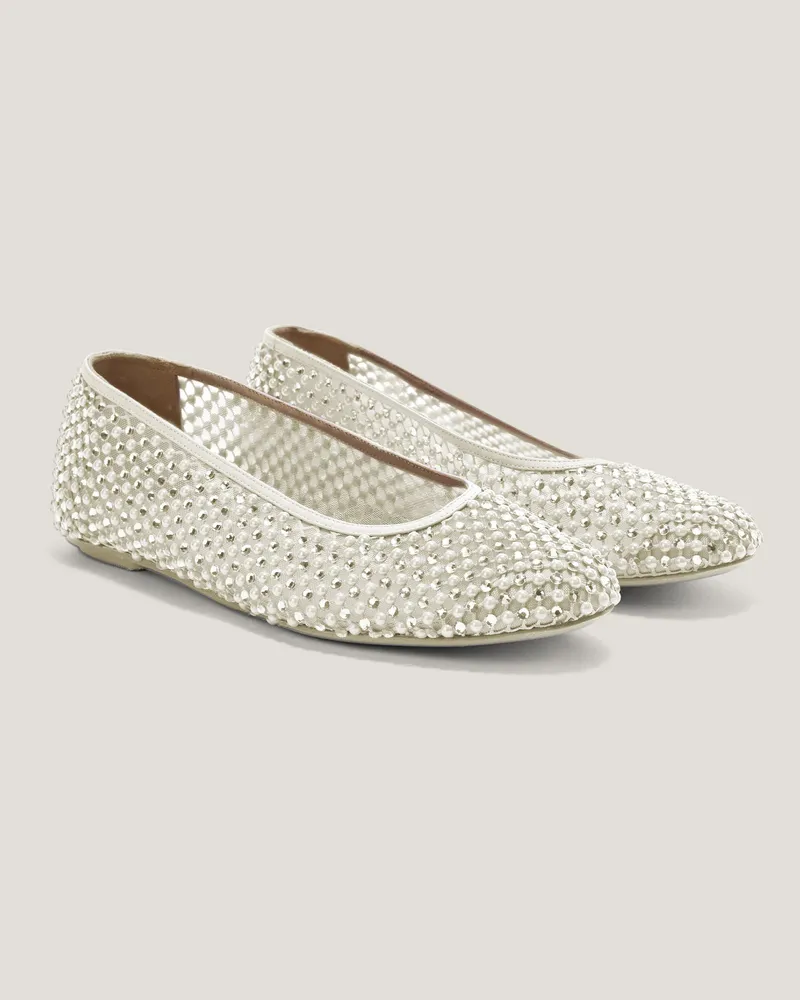 Genny Ballet flats in mesh with pearls rhinestones White