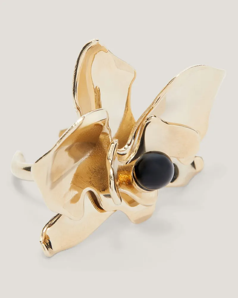 Genny Metal ring with orchid and pearl Black