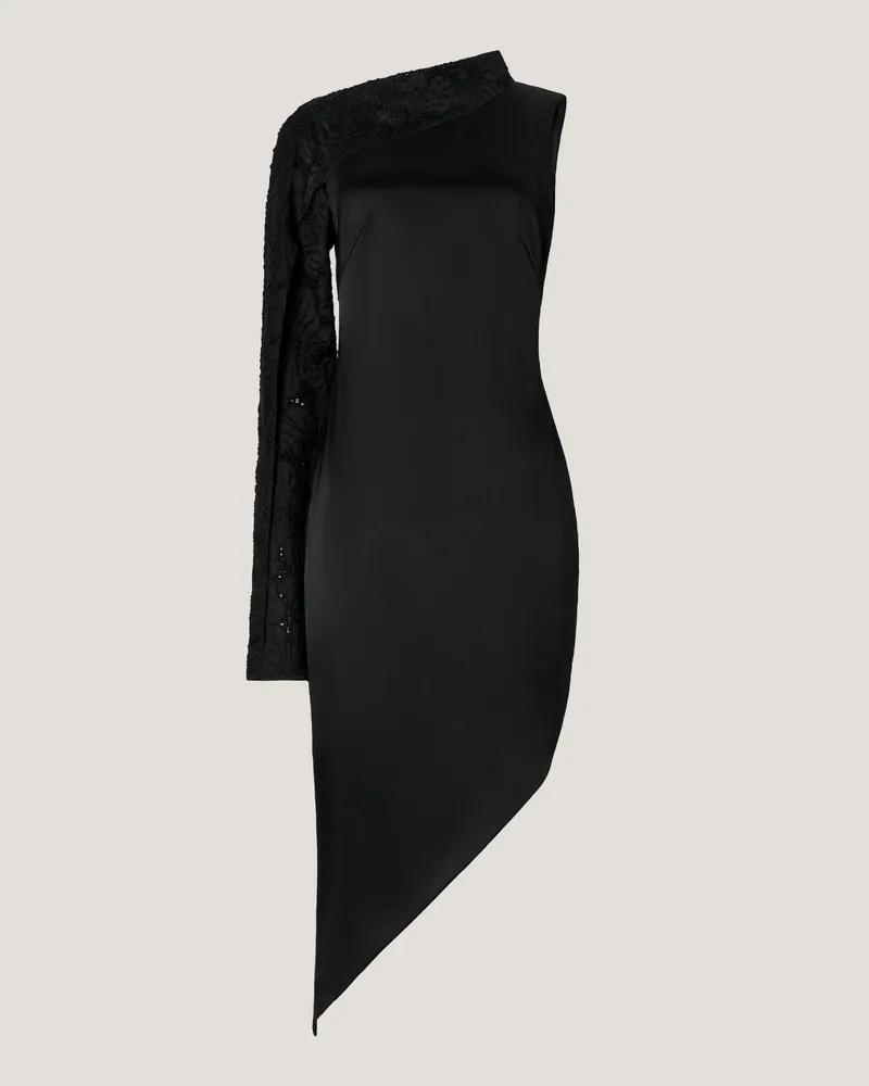 Genny One-shoulder dress with embroidered sleeve Black