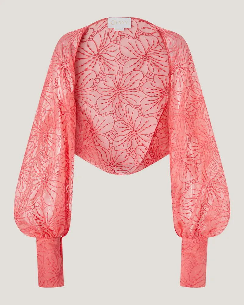 Genny Silk shrug with Orchids embroidery Pink