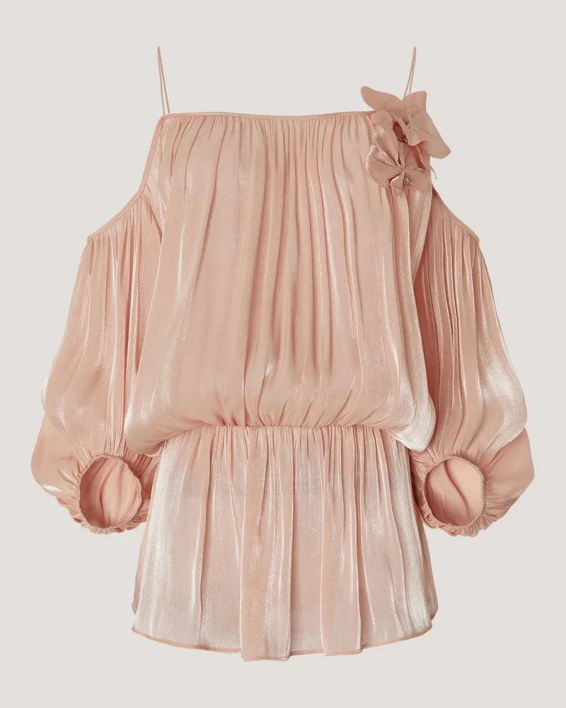 Genny Draped top with three-dimensional Orchids Pink
