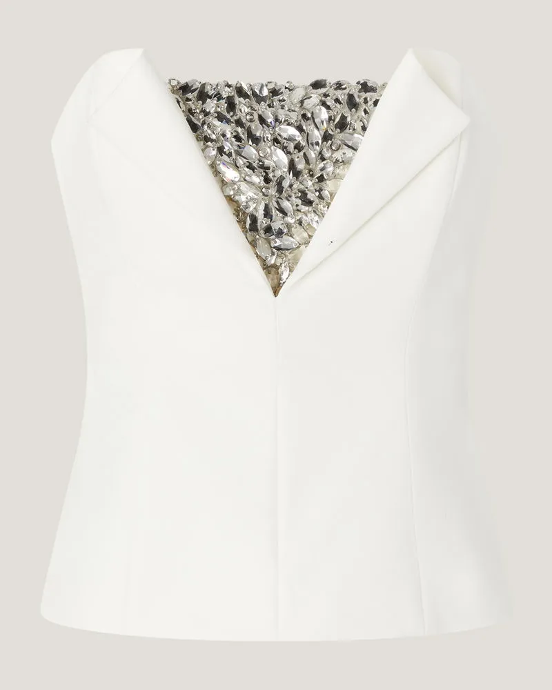 Genny Bustier top with crystal embroidery White